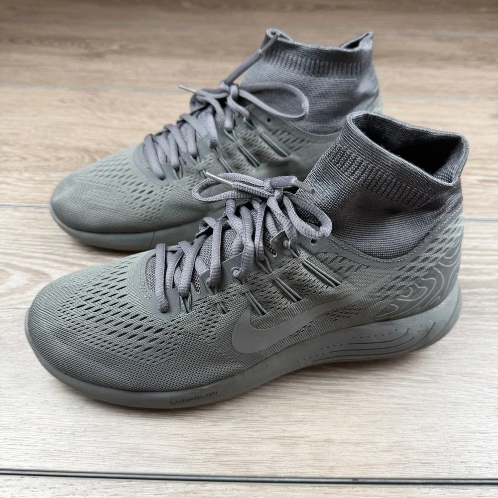 Nike Mens Lunareasy Running Shoes Sock Ankle Mid Top Grey 898807-008 Size 9
